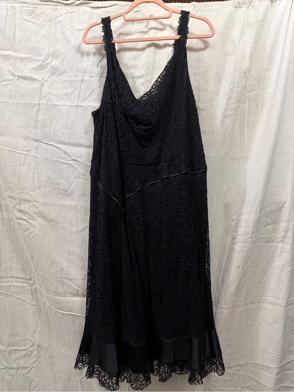Lane Bryant Black Lace Midi Slip Dress with Cowl Neck
